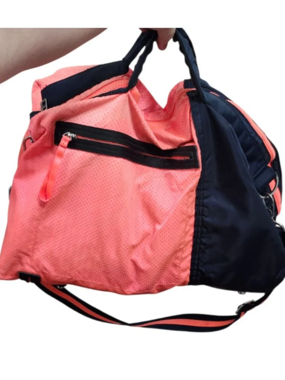Lululemon Do It Up Gym Bag Neon Coral Navy Large Duffle Crossbody Travel Sport